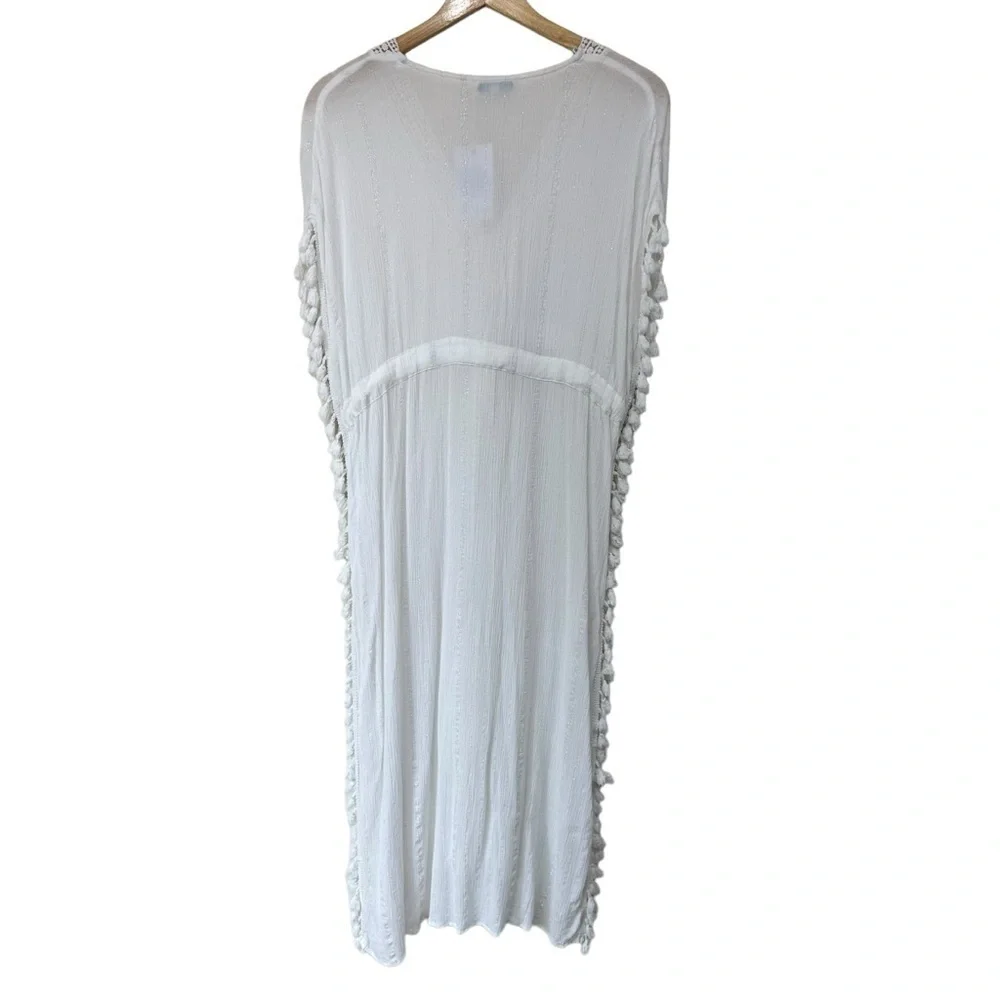 Blue Island Summer Sleeveless Swim Dress Coverup, White, Medium